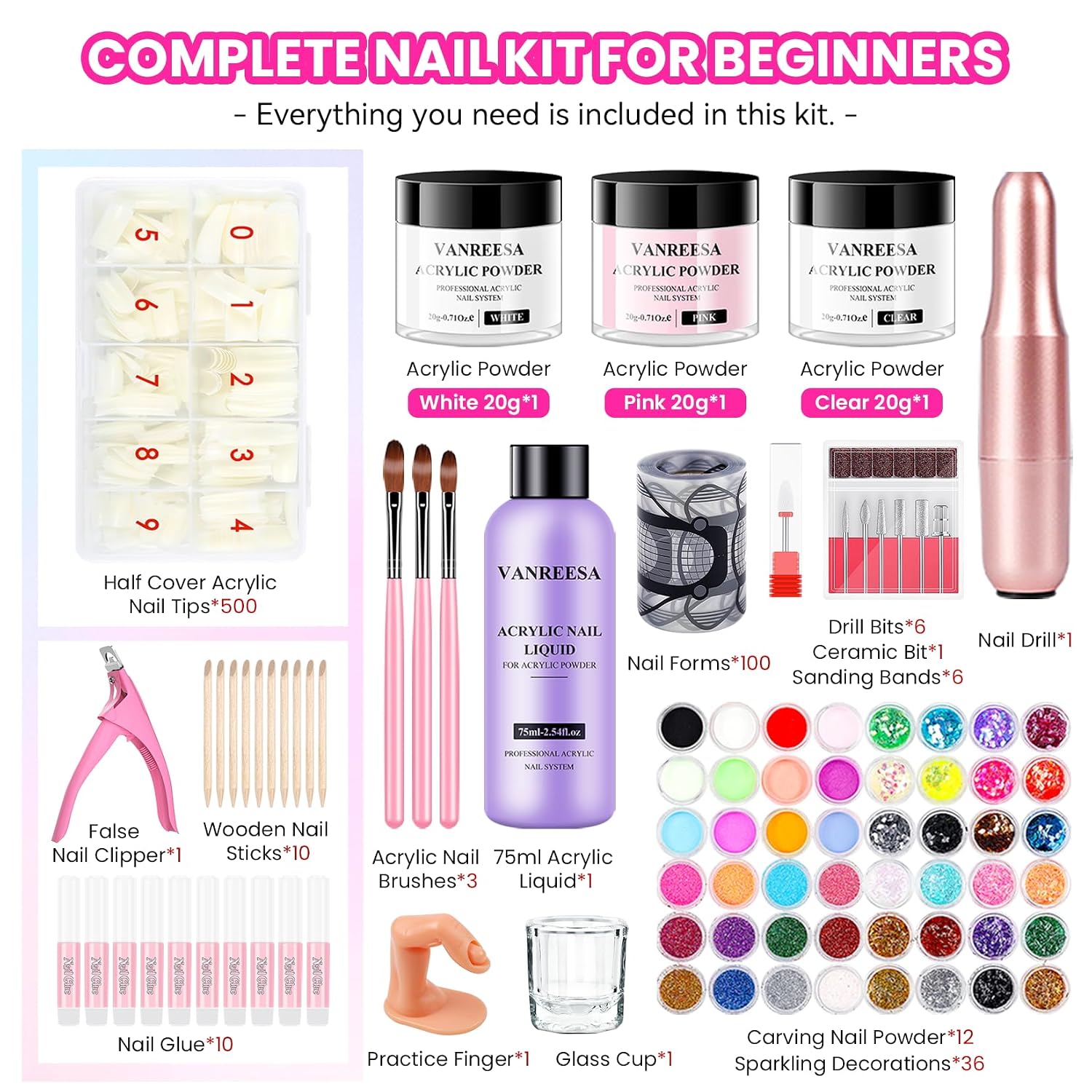 60 color gel nail kit: Complete DIY Acrylic Set