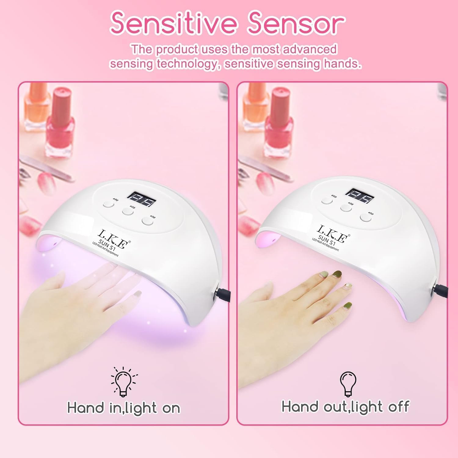 Wisdompark compact 72W UV LED nail lamp with LCD display and open base - 3