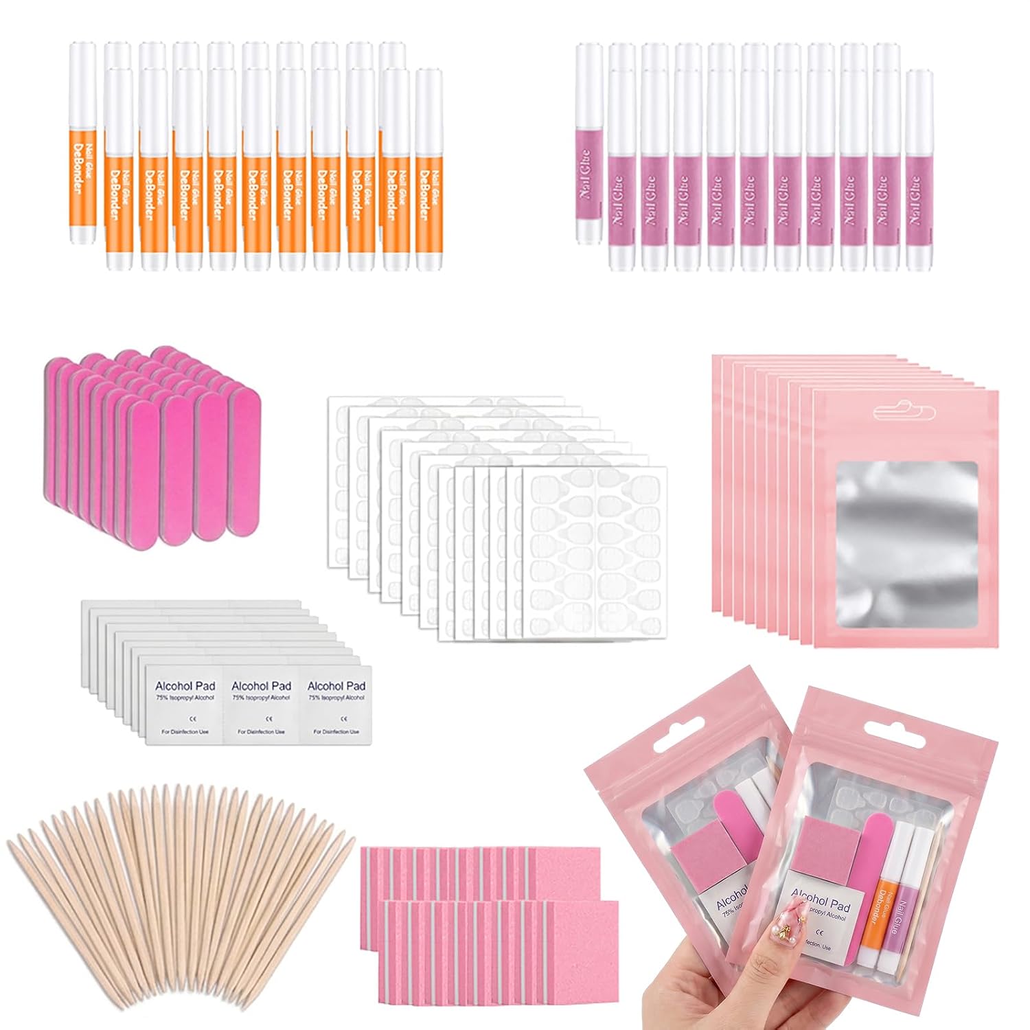 Disposable Press On Nail Kit – 20-Set Prep Supplies