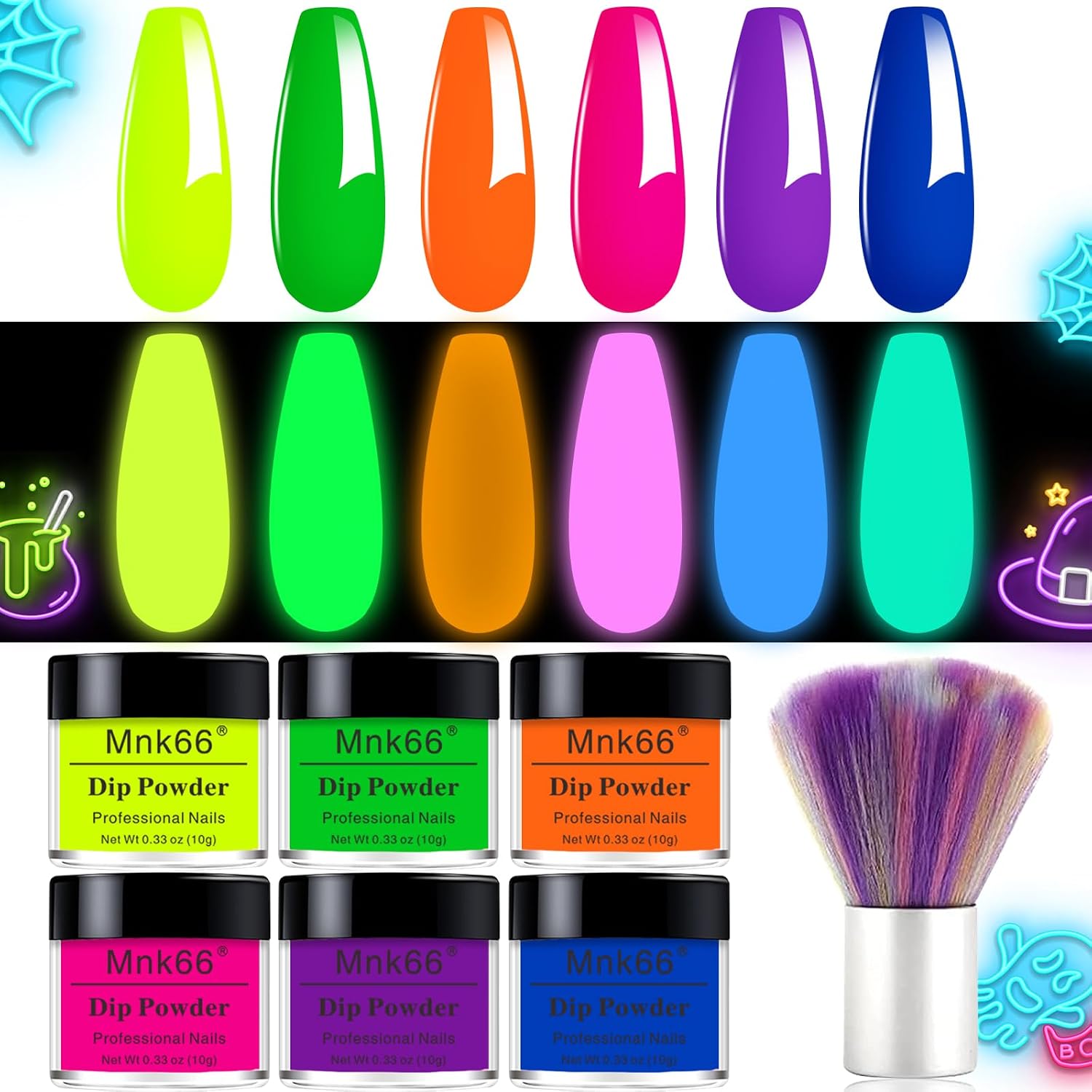 Glow in the Dark Dip Powder — 6-Color Luminous Set