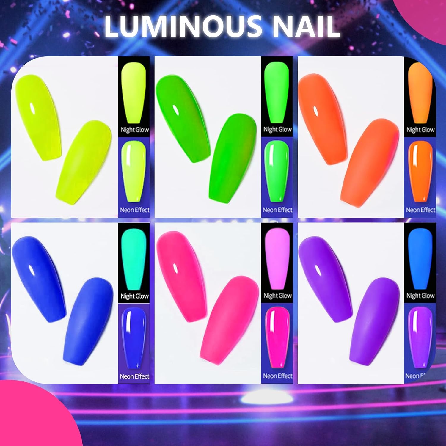 Mnk66 glow in the dark nail dip powders 6 colors - 2