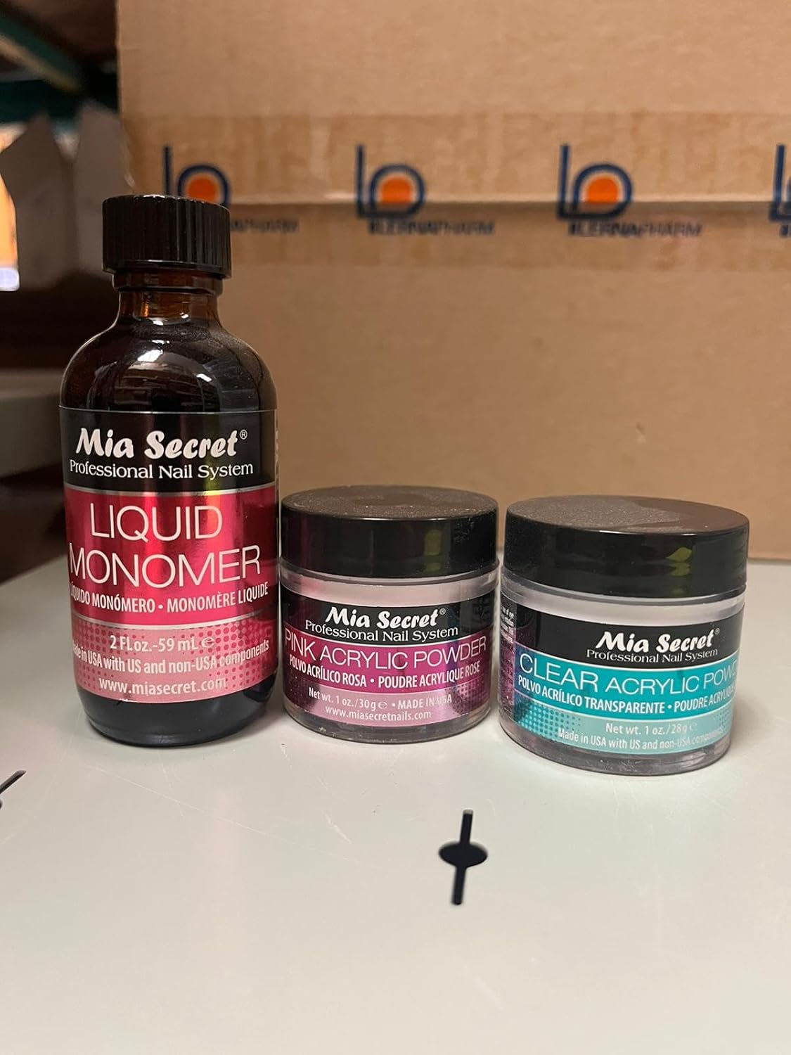 Mia liquid monomer with clear and pink acrylic powders kit - 2