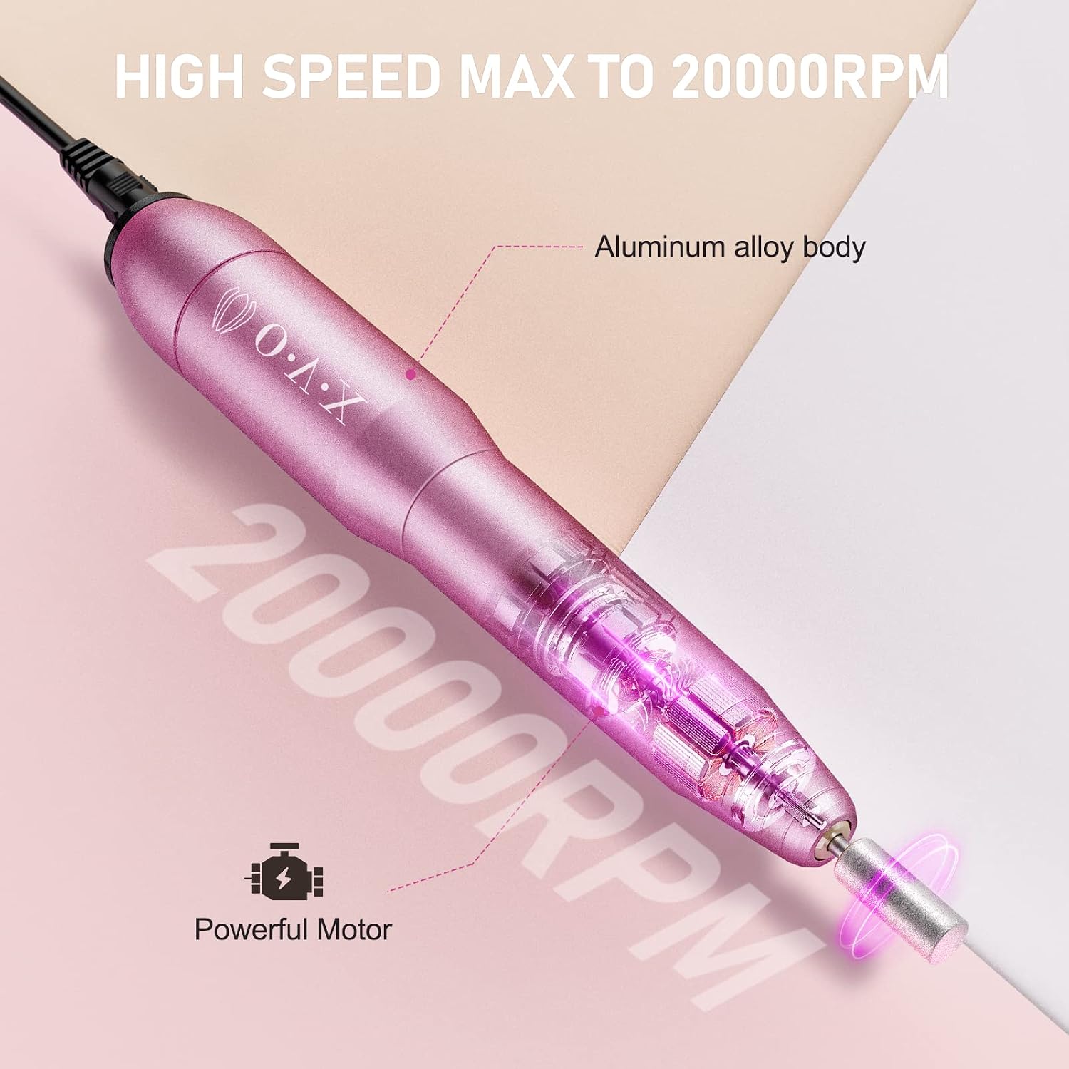 OVX portable electric nail drill kit with bits and sanding bands - 2
