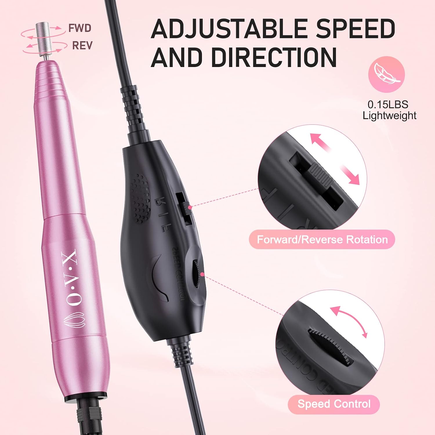 OVX portable electric nail drill kit with bits and sanding bands - 3
