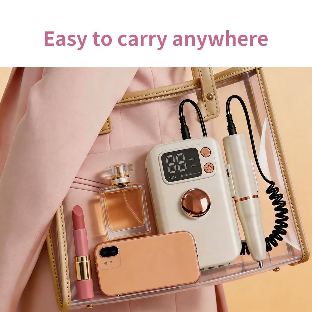 White rechargeable electric nail drill with LED screen and 12-piece bit set - 4