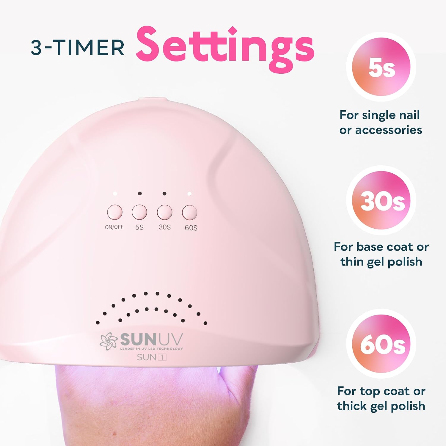 Pink SUNUV SUNone UV LED nail lamp with removable base - 3