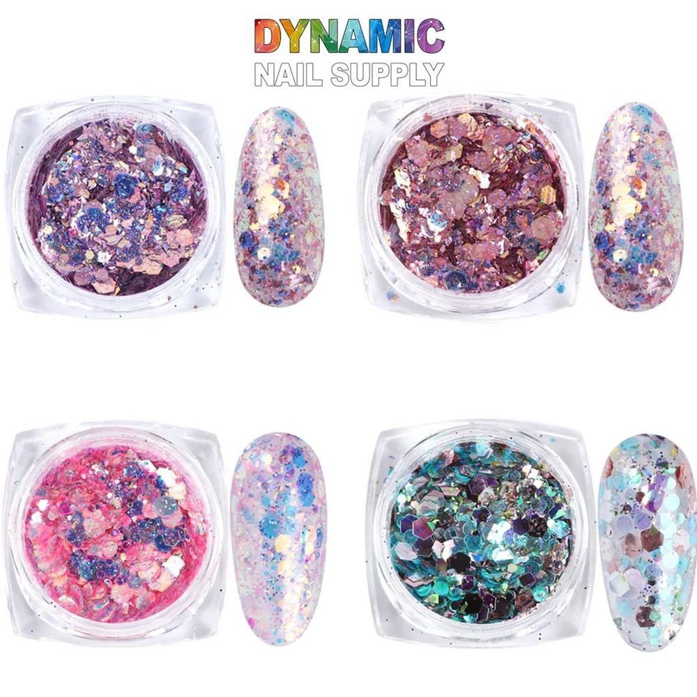 holographic nail glitter powders set - 2