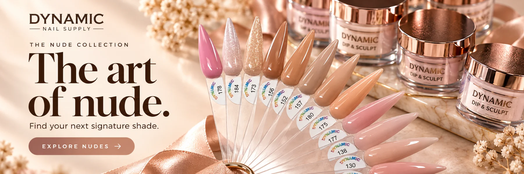 The Nude Collection – nude dip and sculpt powder swatches and jars