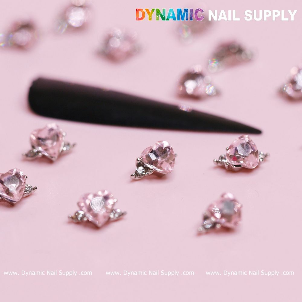 Pink sapphire heart nail charms set - 2