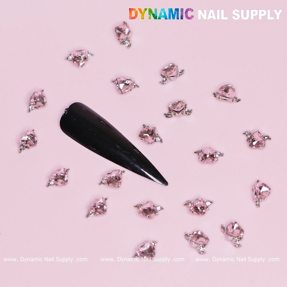 Pink sapphire heart nail charms set - 3