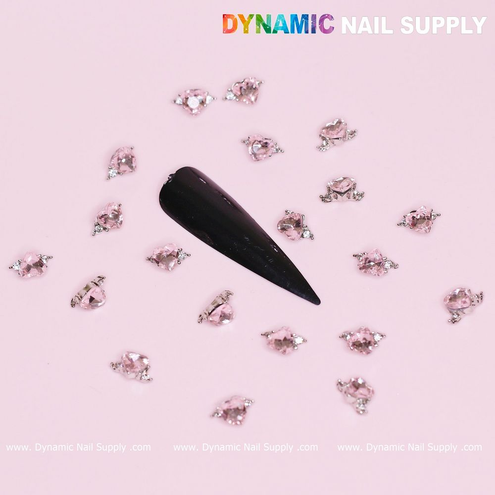 Pink sapphire heart nail charms set - 4