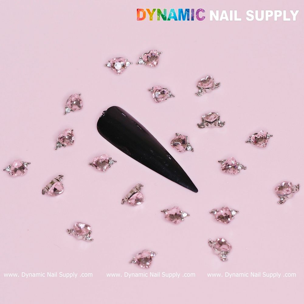 Pink sapphire heart nail charms set - 5