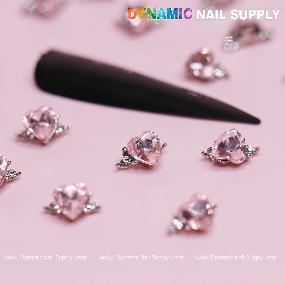 Pink sapphire heart nail charms set - 6