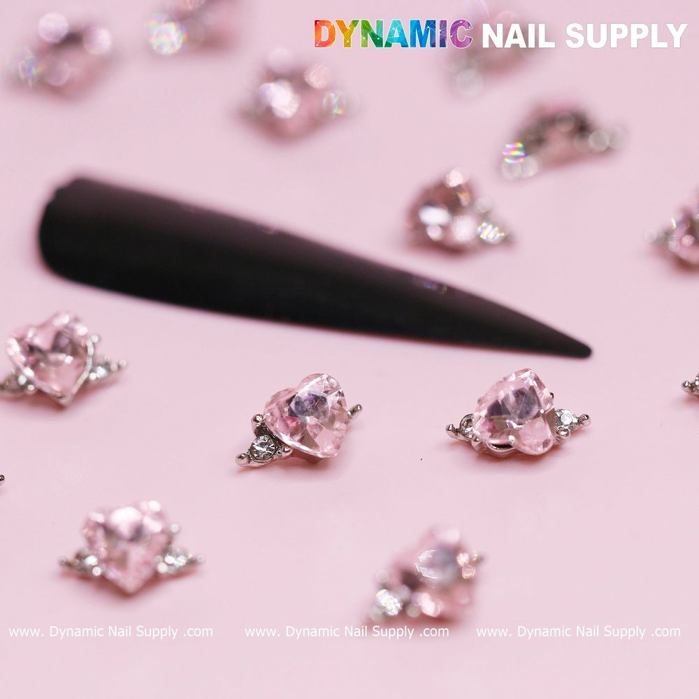 Pink sapphire heart nail charms set - 7