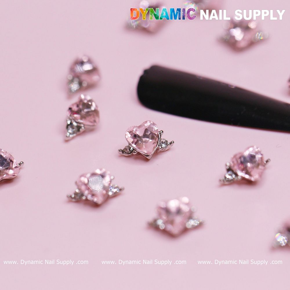 Pink sapphire heart nail charms set - 8
